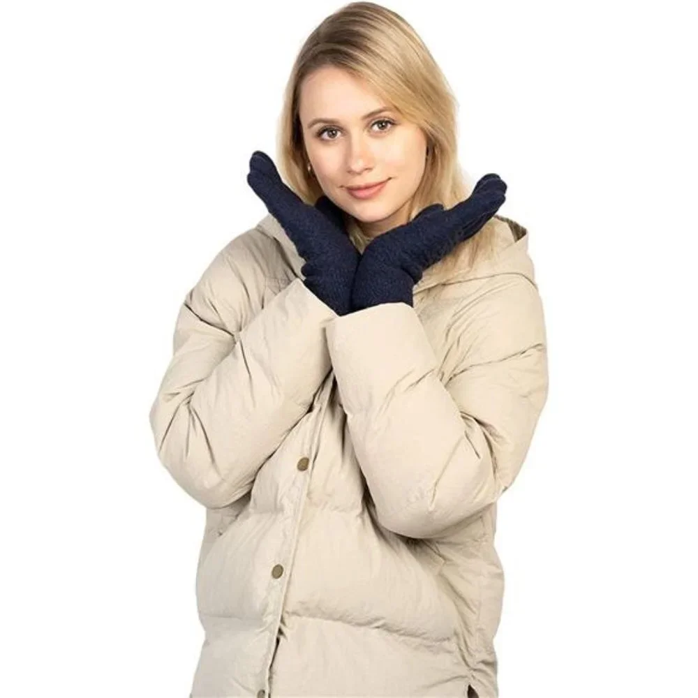 Women's Thermal Cable Knit Wool Fleece Lined Glove for Cold Weather, Navy Blue
